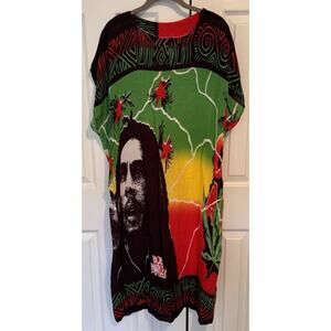 Vintage BOB MARLEY Ladies Midi Dress Sz L Rasta Reggae Legend Catch A Fire